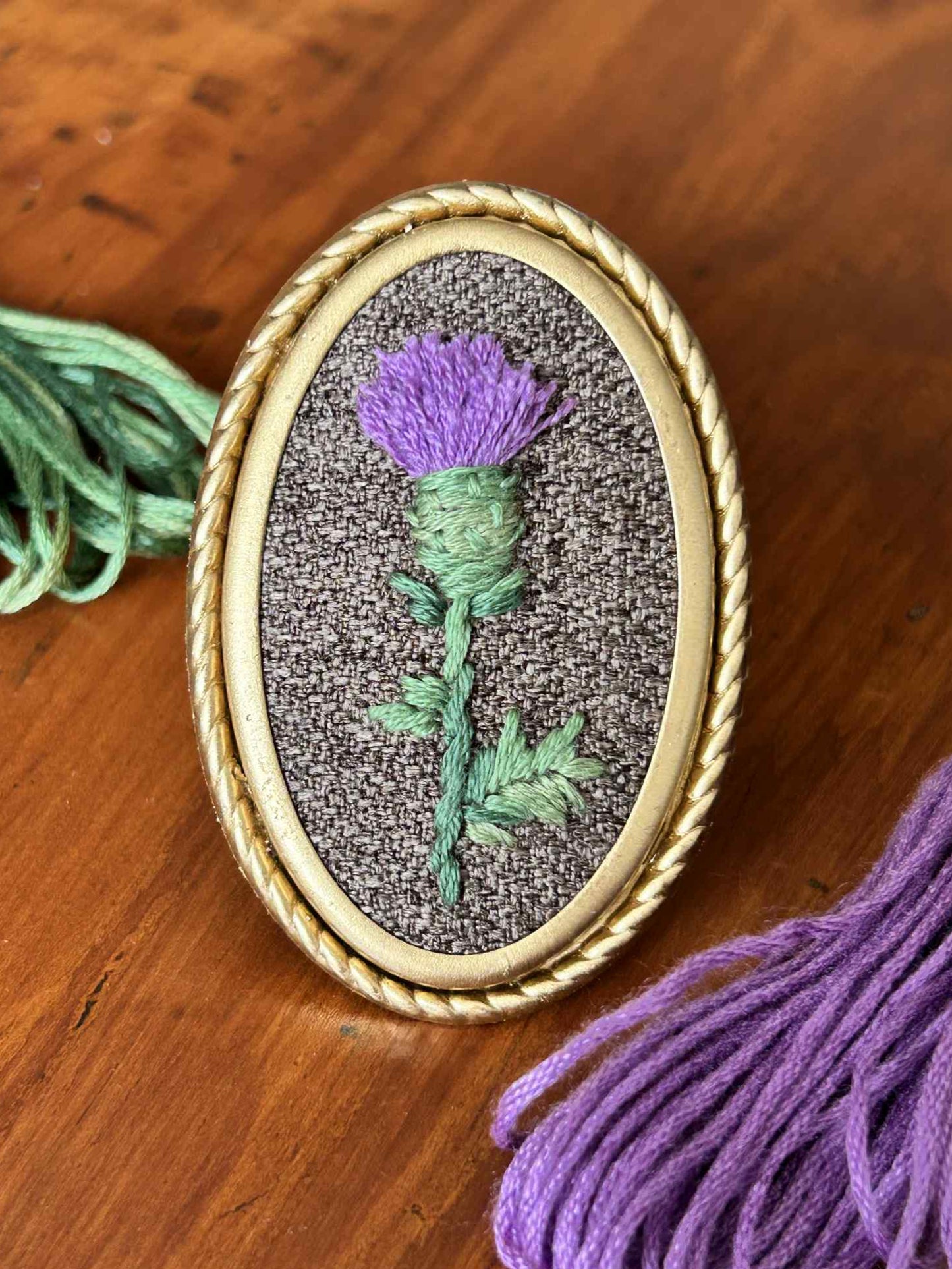Thistle Hand Embroidered Brooch