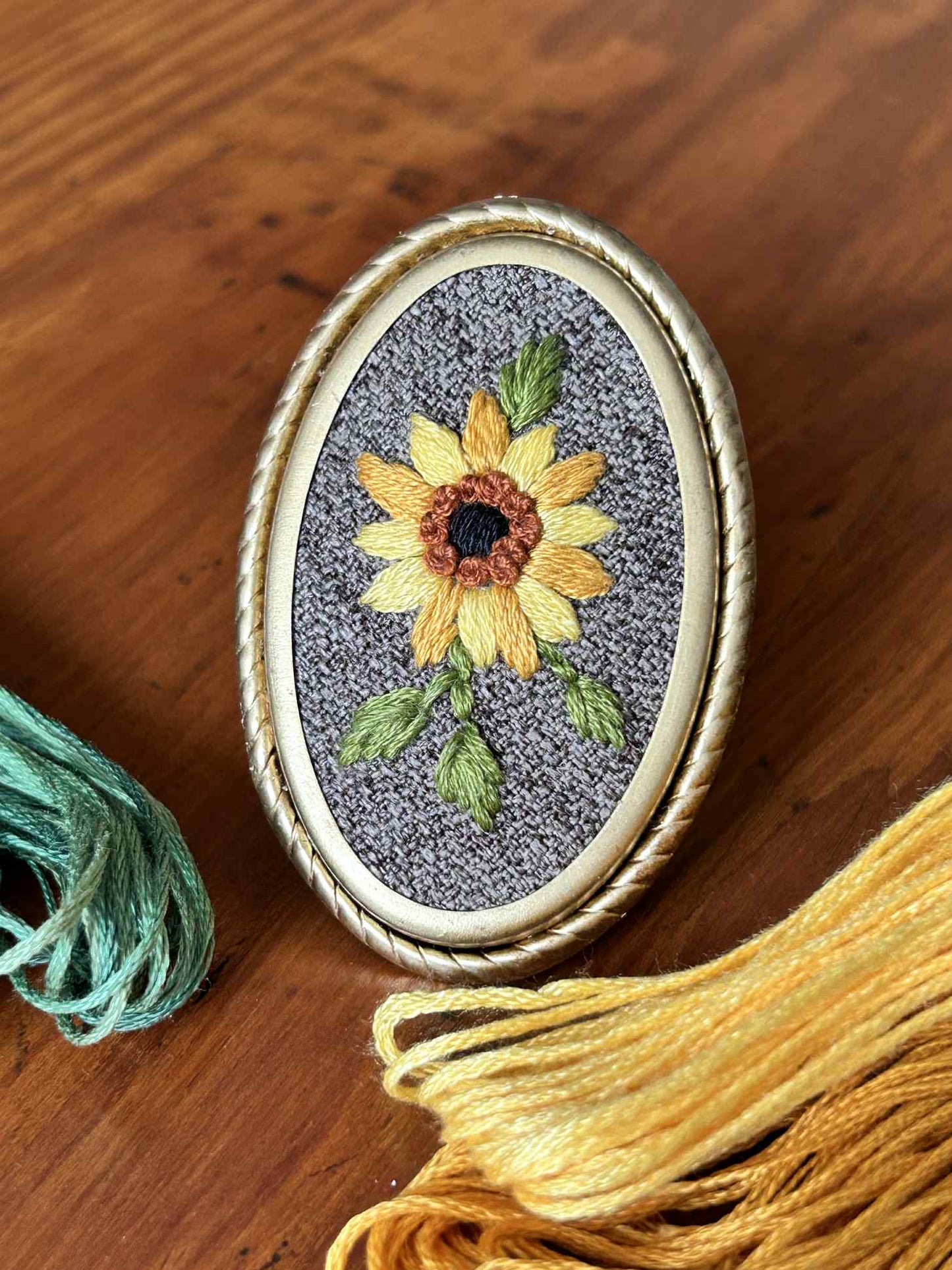 Sunflower Hand Embroidered Brooch