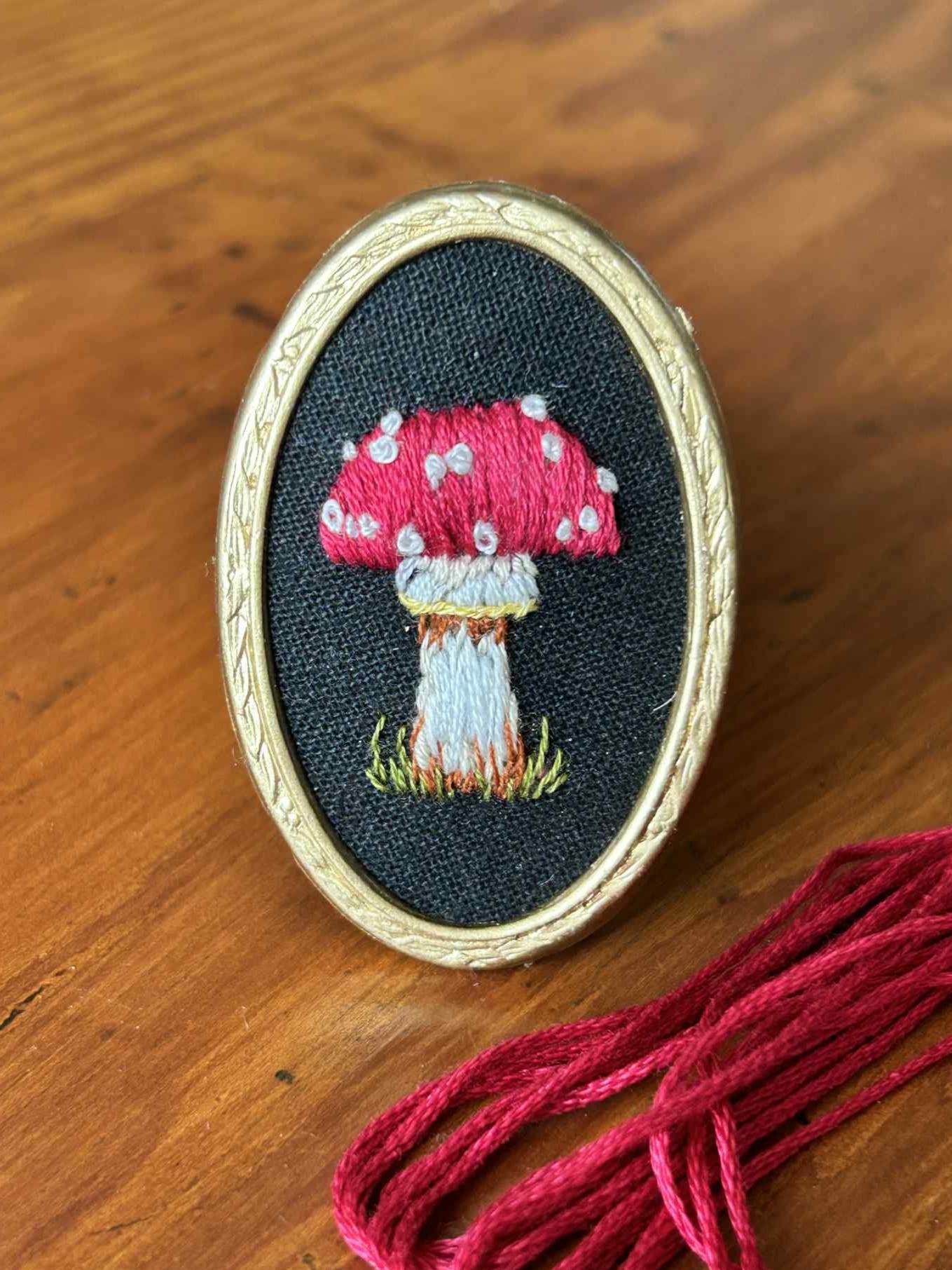 Toadstool Hand Embroidered Brooch