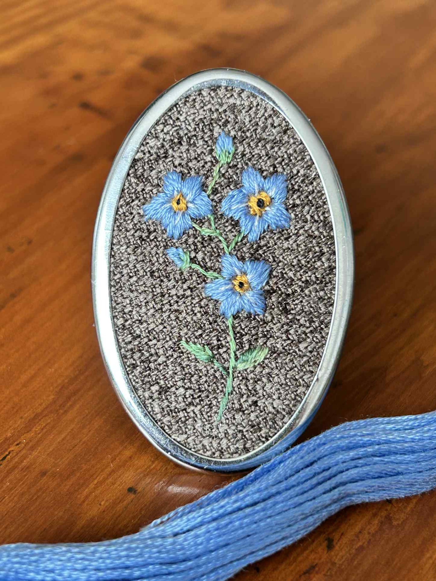 Forget-Me-Not Hand Embroidered Brooch