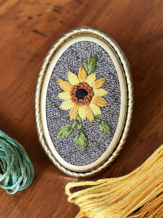 Sunflower Hand Embroidered Brooch