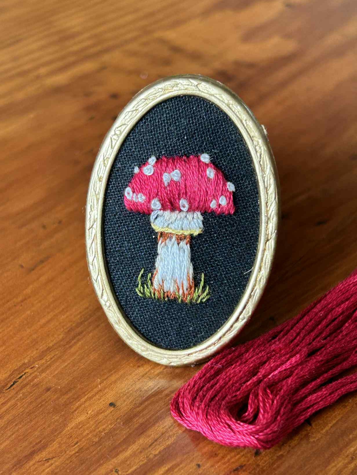 Toadstool Hand Embroidered Brooch