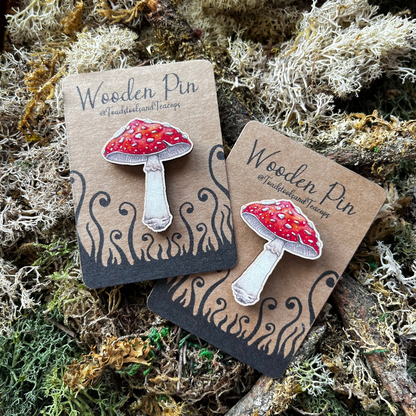 Wooden Toadstool Pin Badge