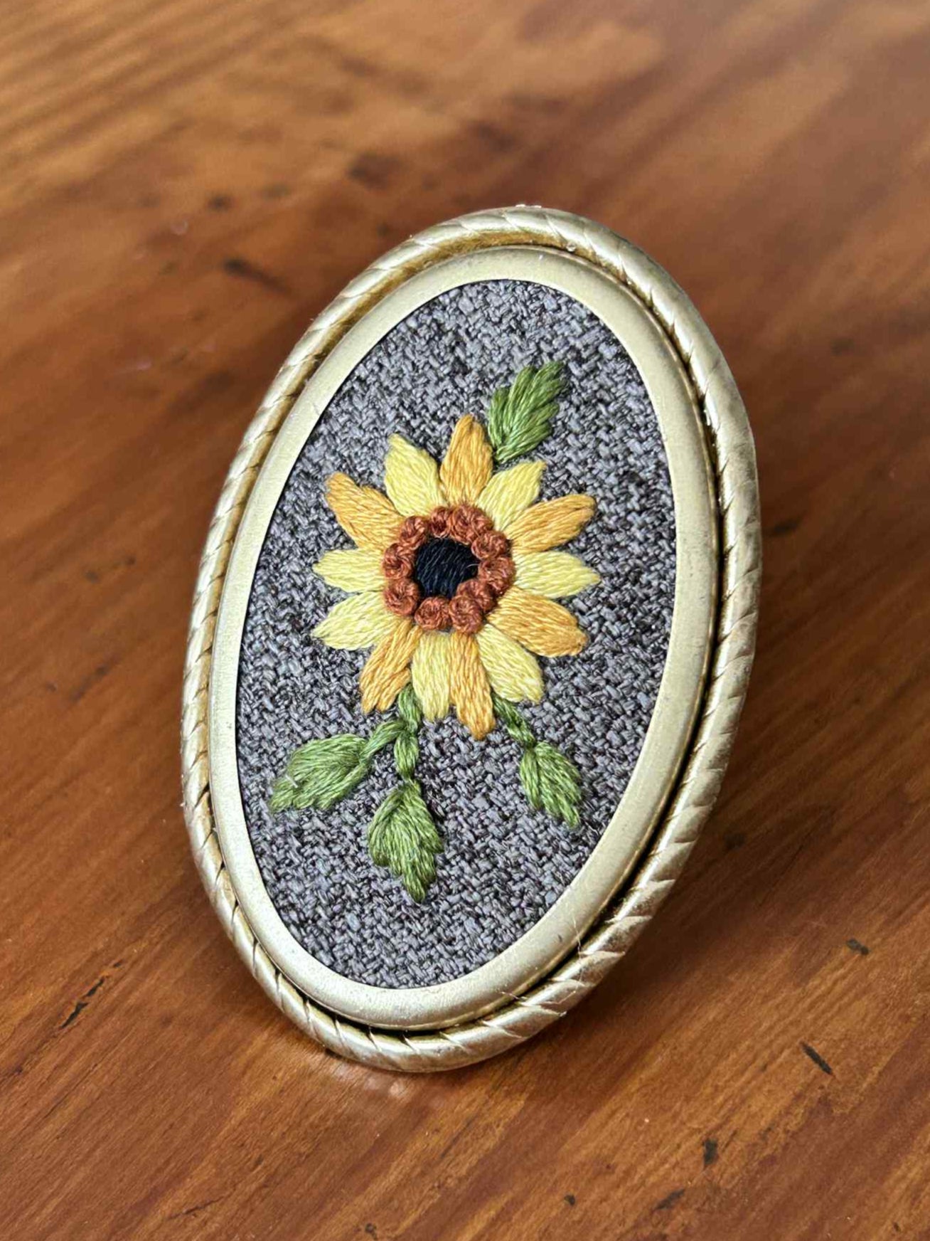 Sunflower Hand Embroidered Brooch