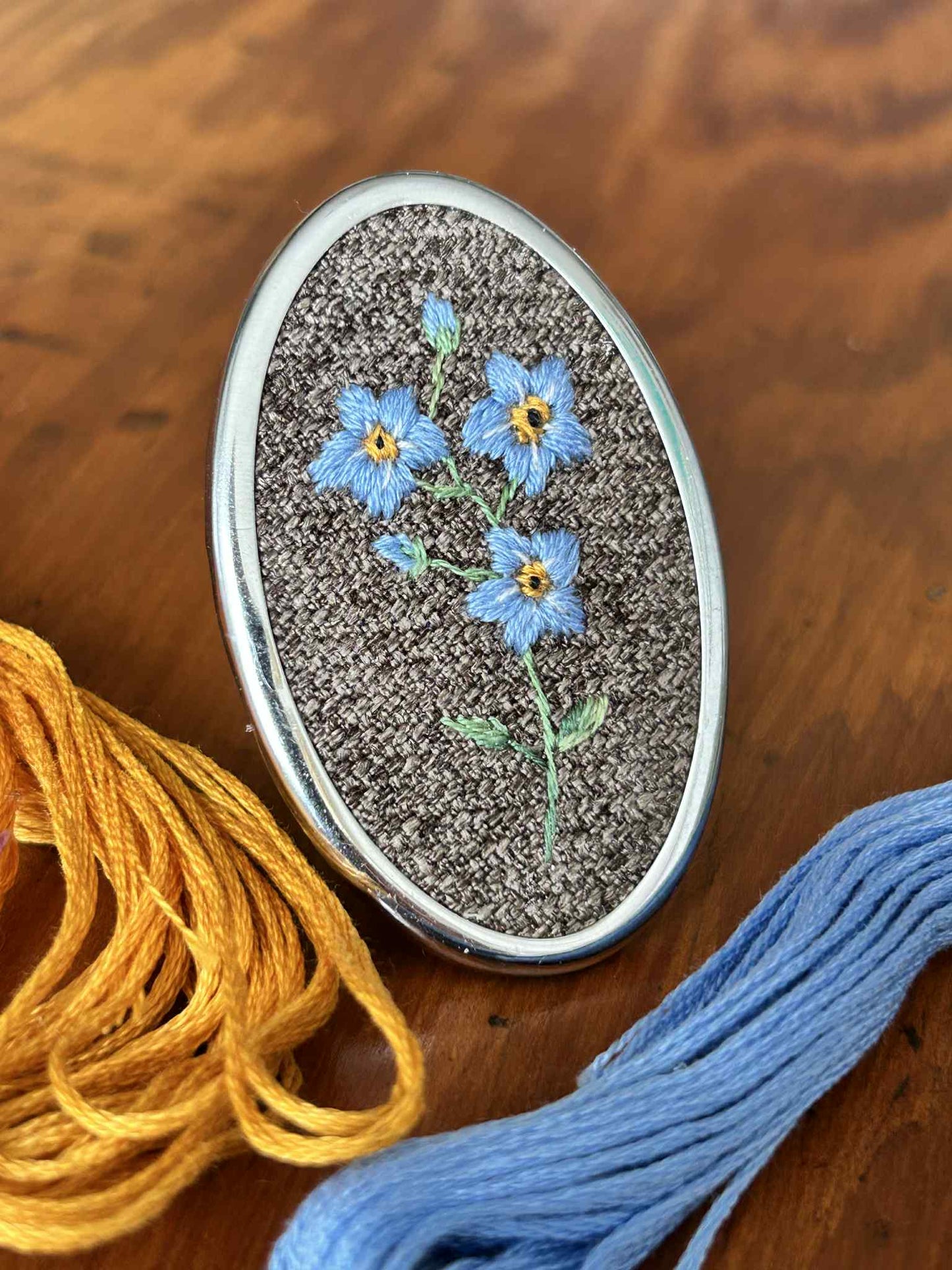 Forget-Me-Not Hand Embroidered Brooch