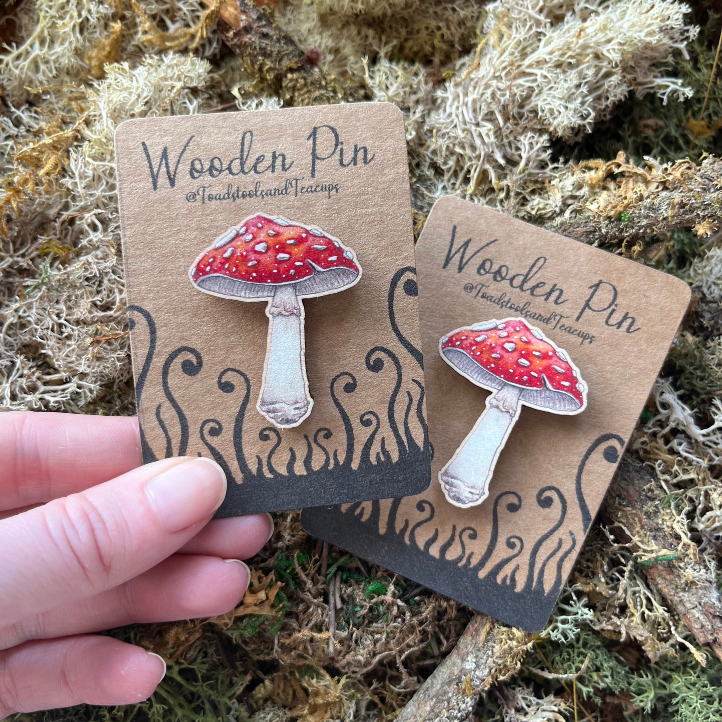 Wooden Toadstool Pin Badge