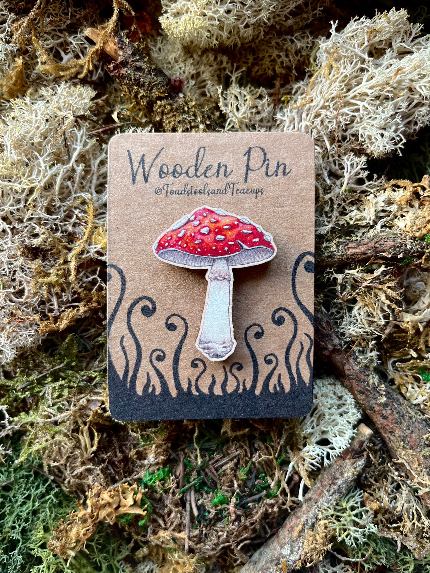 Wooden Toadstool Pin Badge