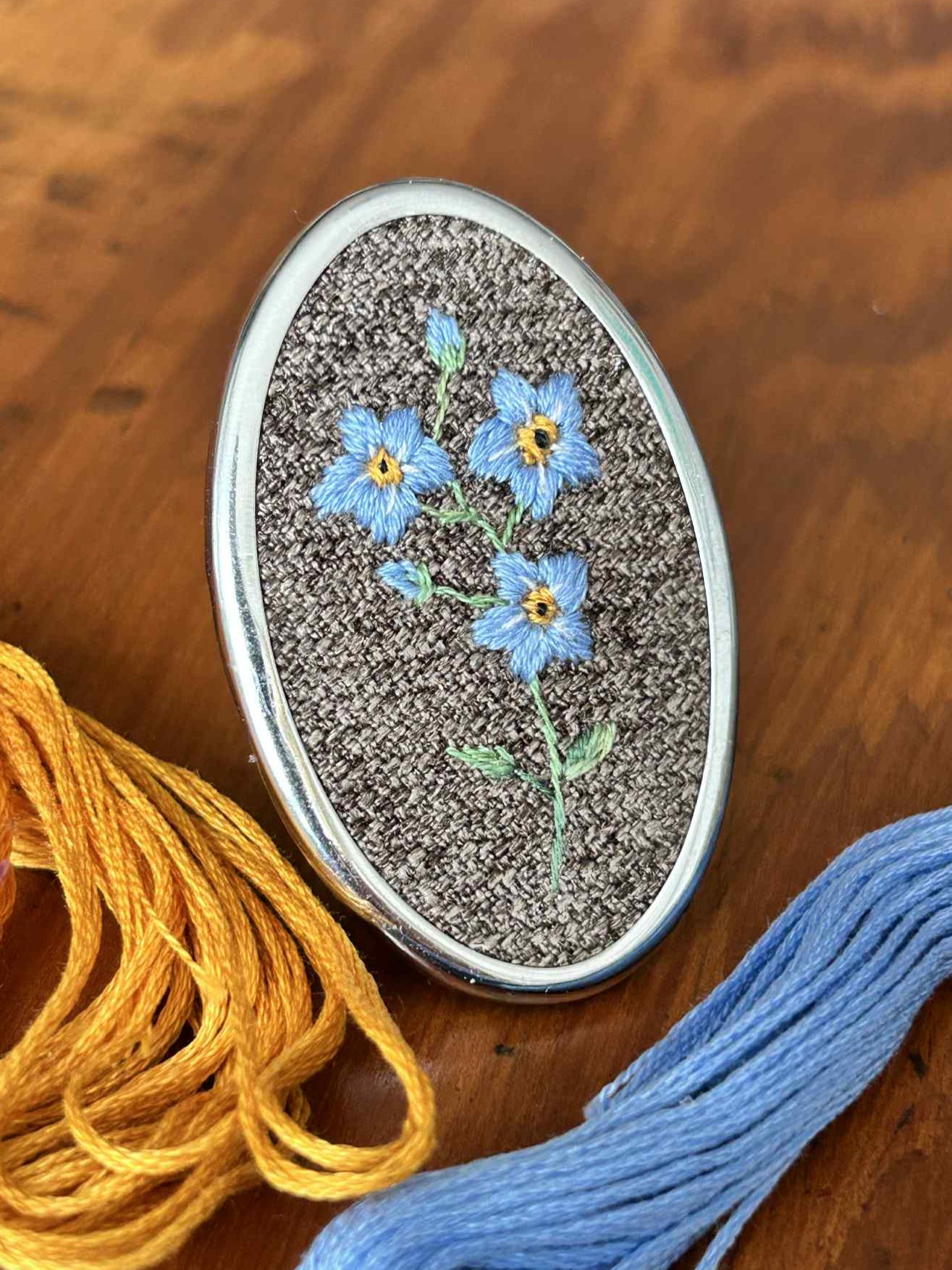 Forget-Me-Not Hand Embroidered Brooch