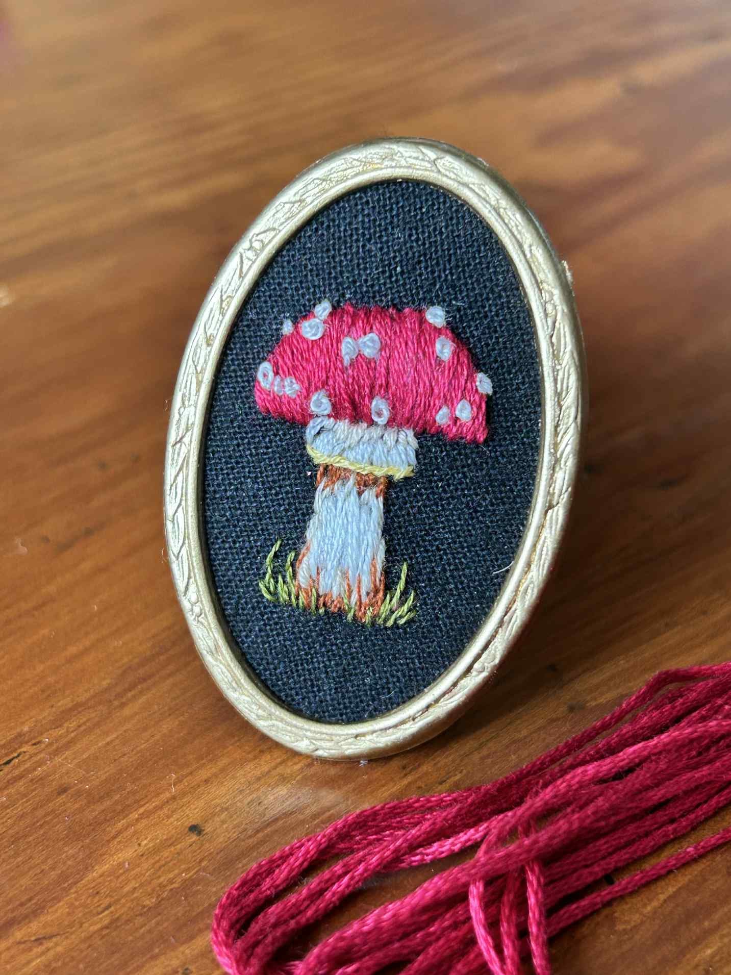Toadstool Hand Embroidered Brooch