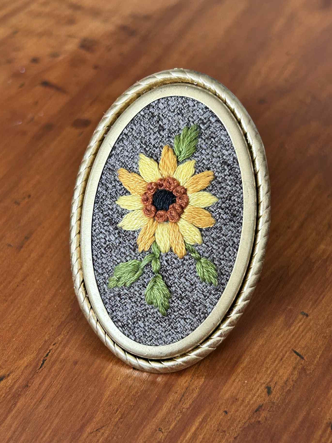 Sunflower Hand Embroidered Brooch