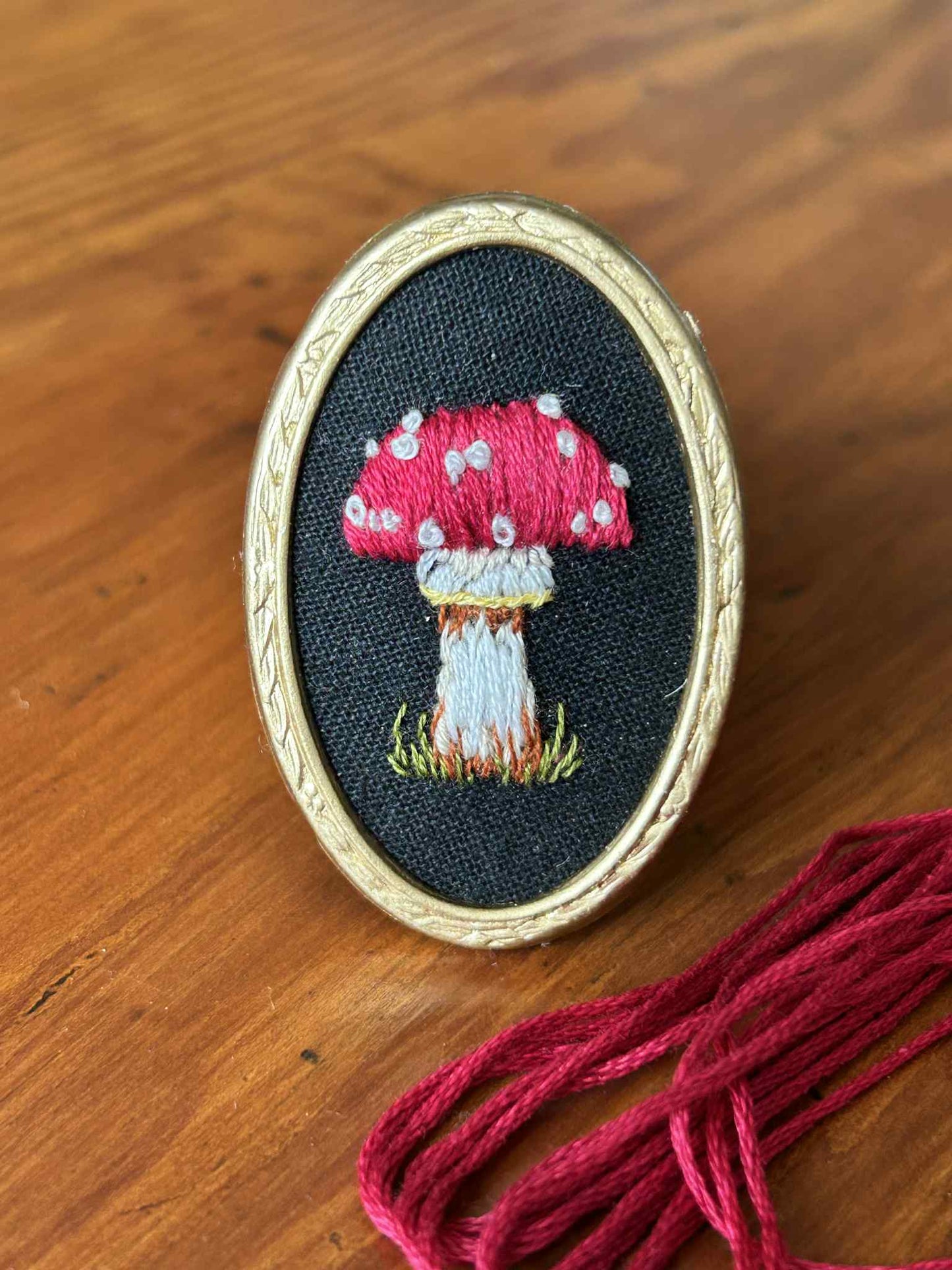 Toadstool Hand Embroidered Brooch