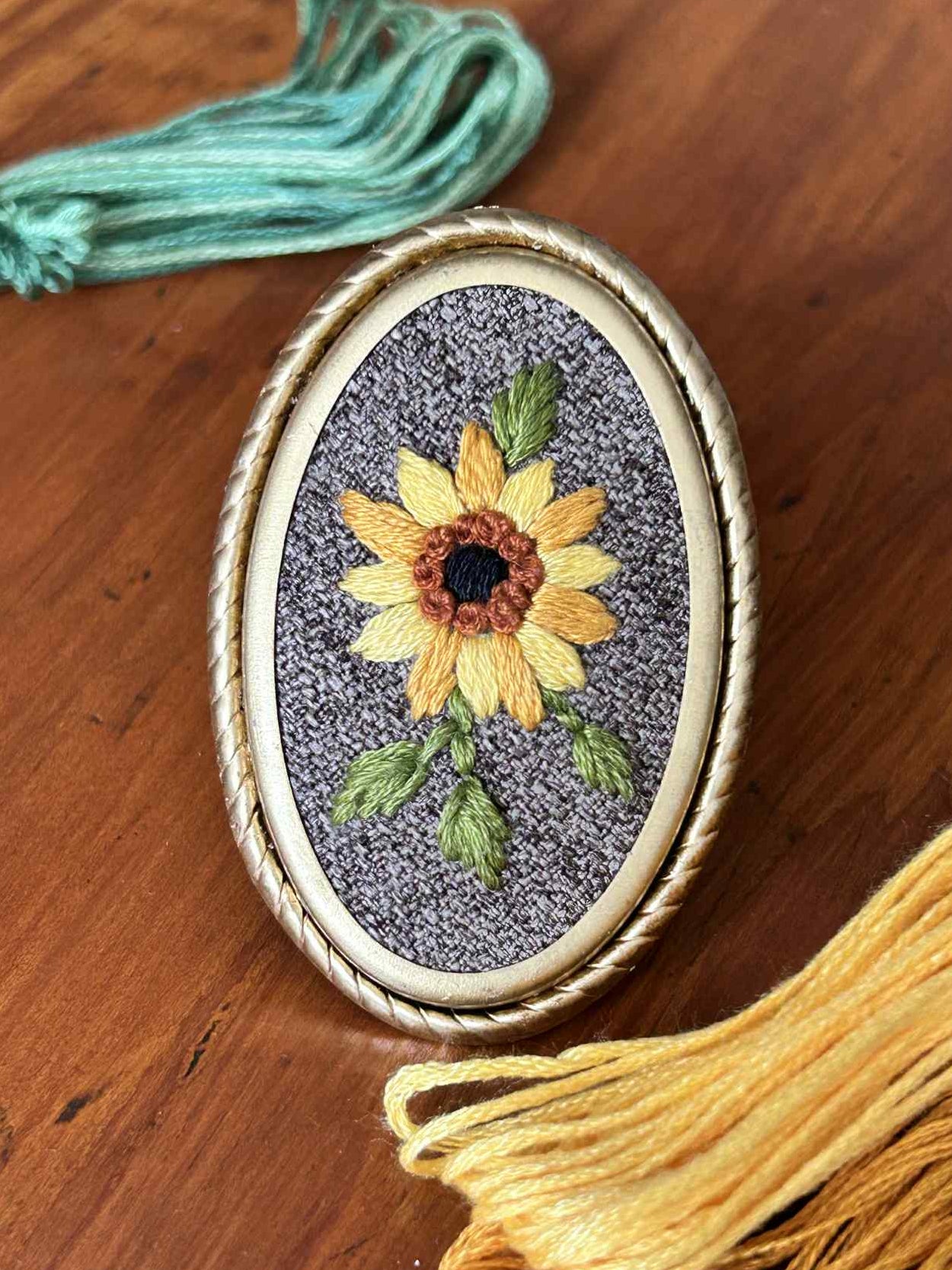 Sunflower Hand Embroidered Brooch