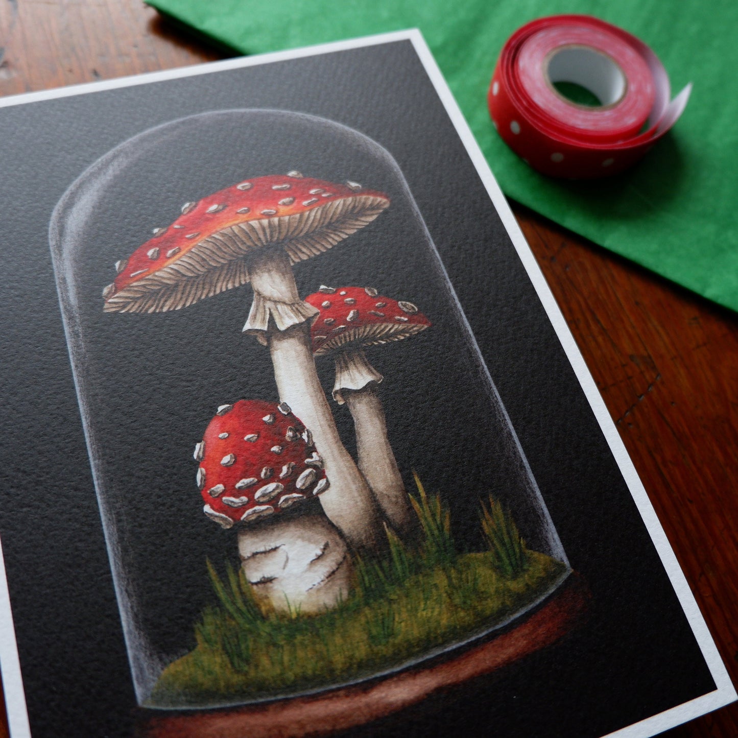 A5 Amanita Toadstool Mushroom Fly Agaric Bell Jar Cloche Art Print