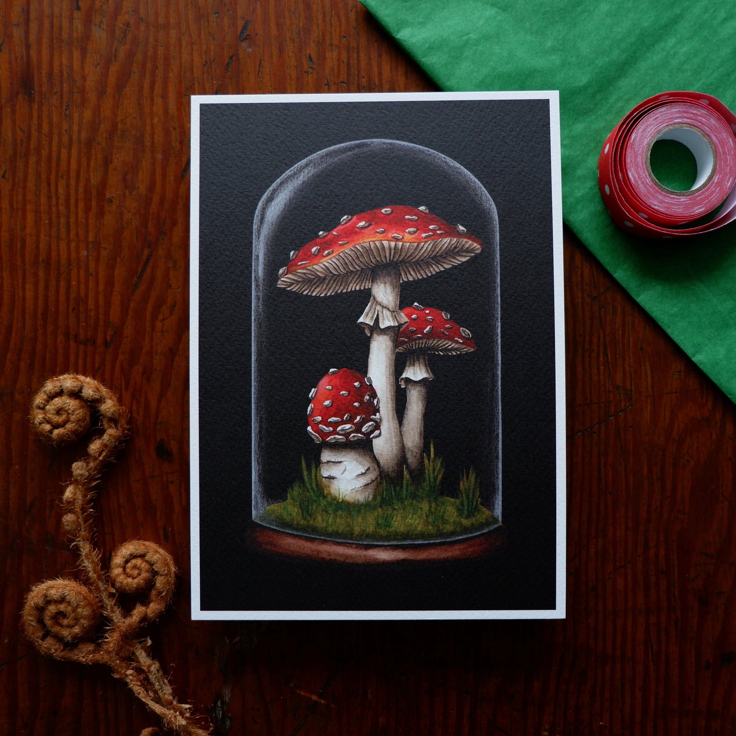 A5 Amanita Toadstool Mushroom Fly Agaric Bell Jar Cloche Art Print