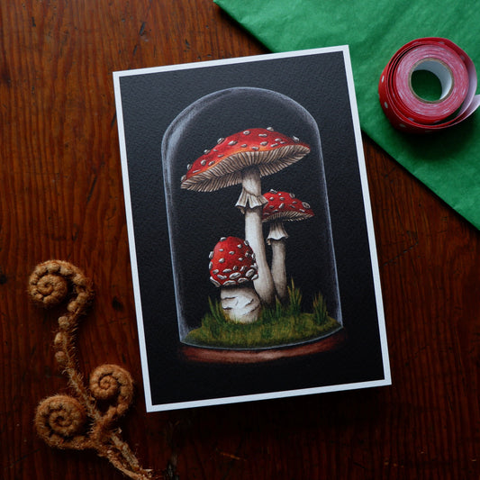 A5 Amanita Toadstool Mushroom Fly Agaric Bell Jar Cloche Art Print