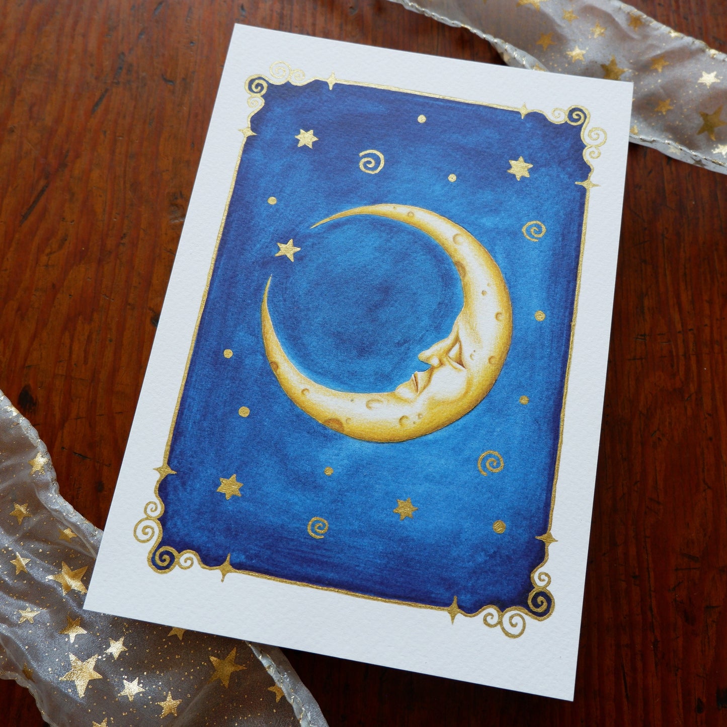 'Man In The Moon' Gold Ink Embellished A4 A5 Print