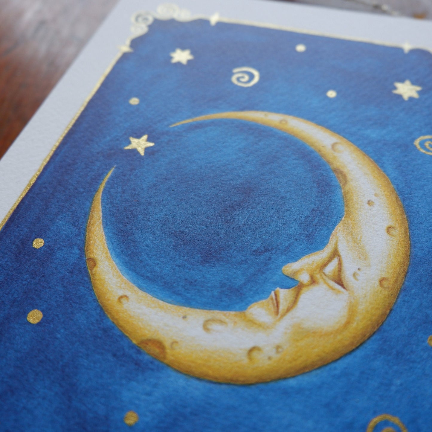 'Man In The Moon' Gold Ink Embellished A4 A5 Print